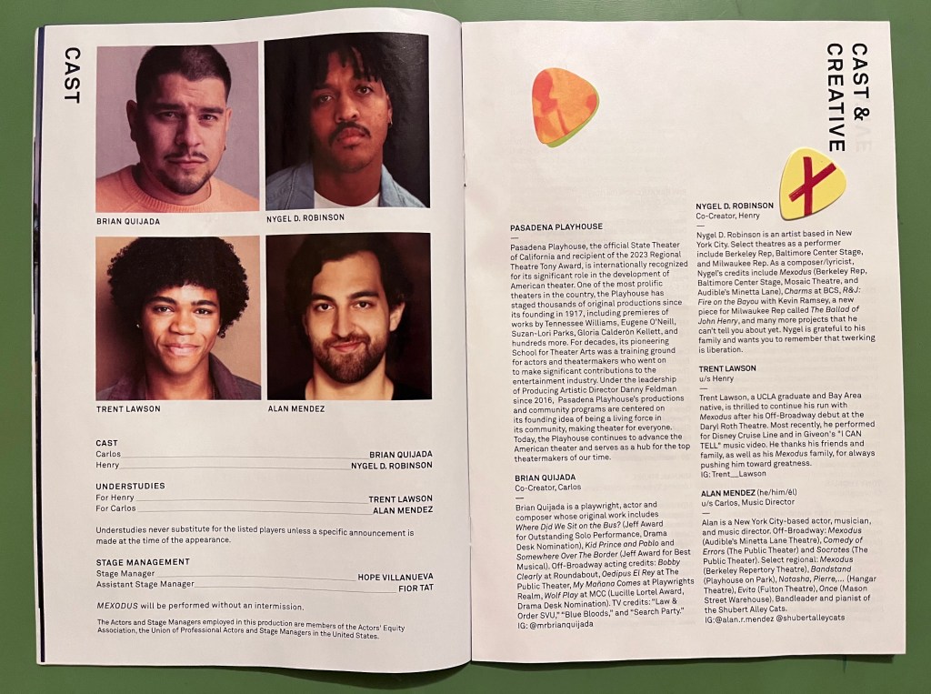 Mexodus program - Cast & Crew | Plus, the "chicken feed" guitar pick thrown into the audience during the show